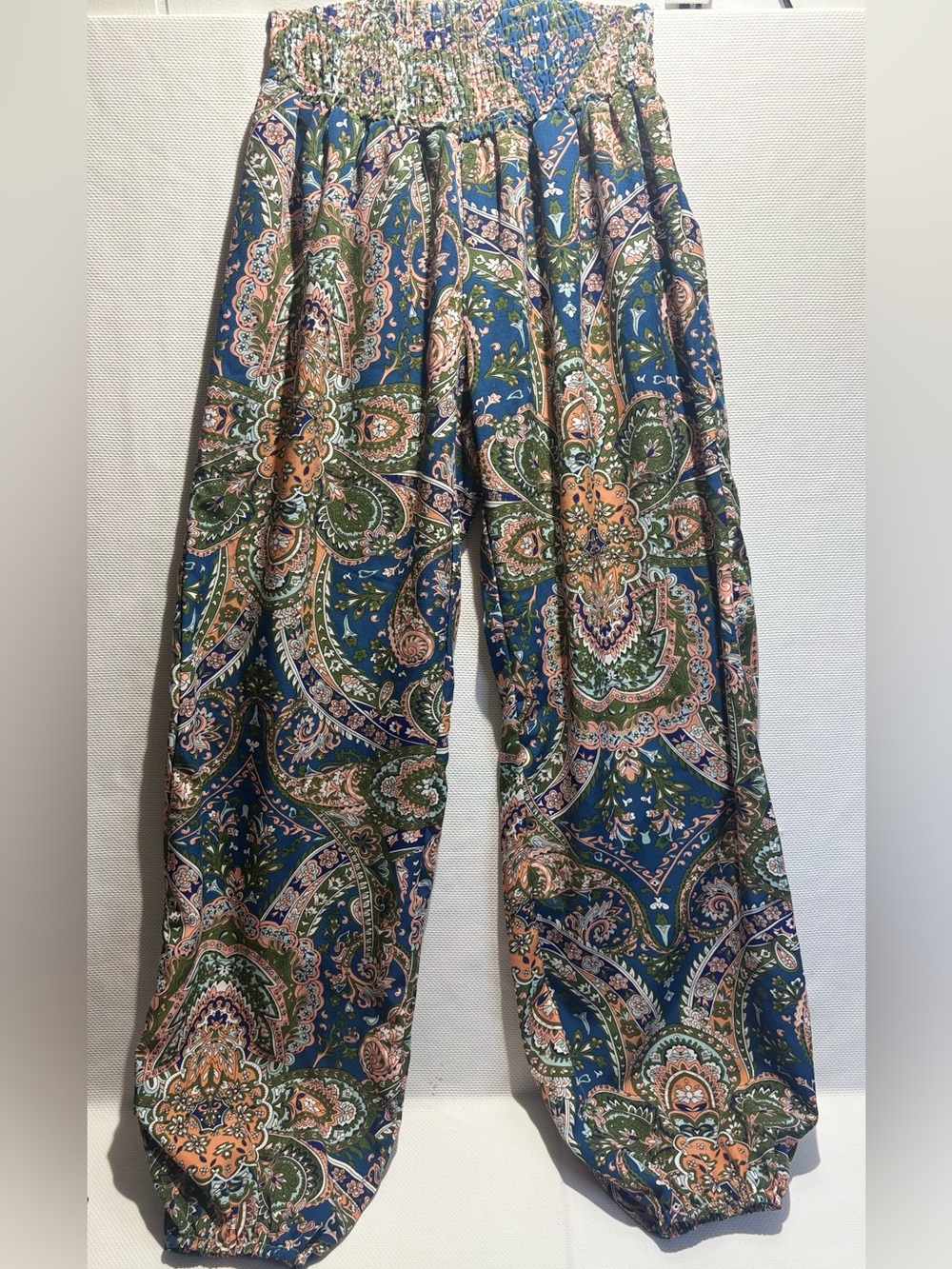 Boho Paisley Smocked High Waist Harem Pants